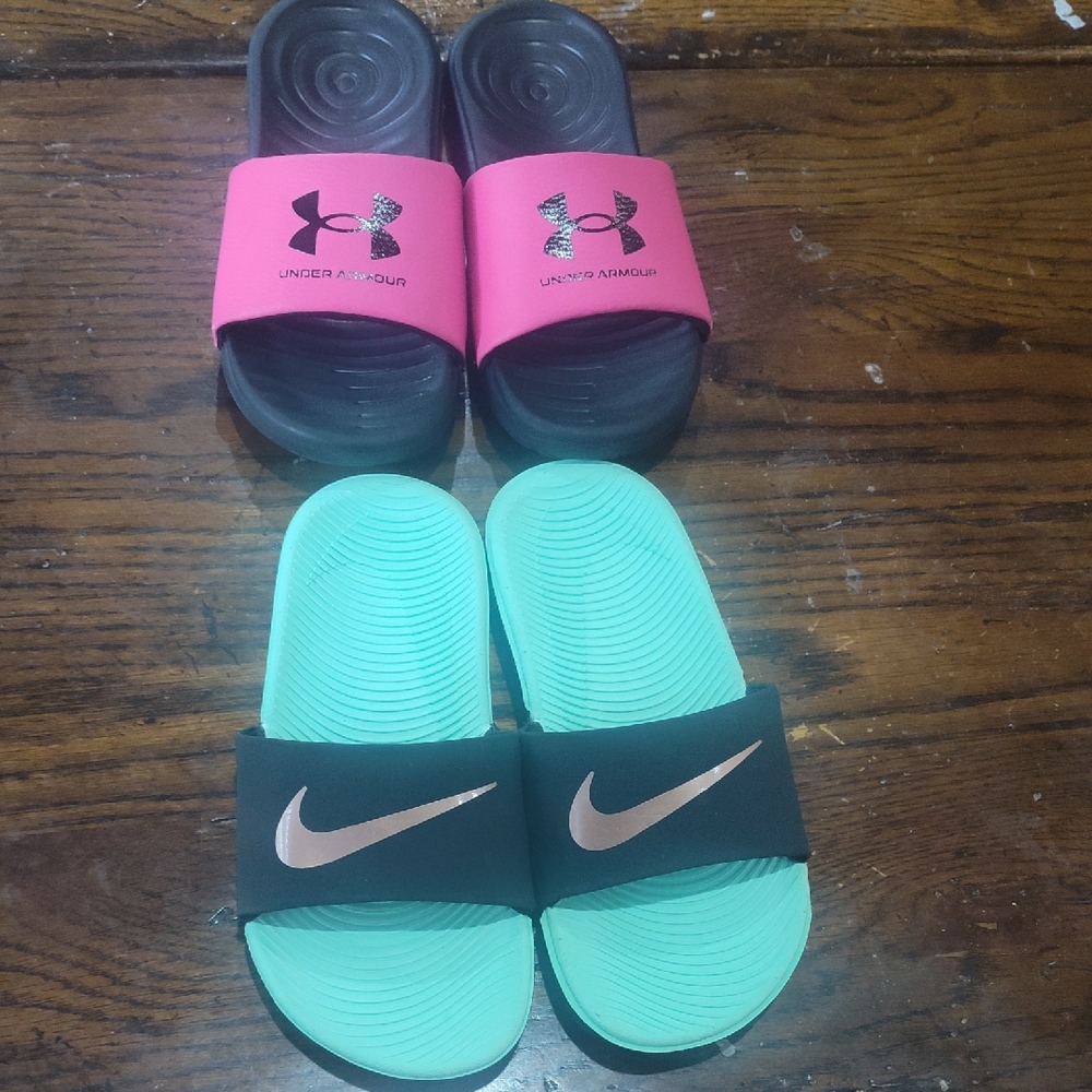 Nike Black and Teal Kids Slides